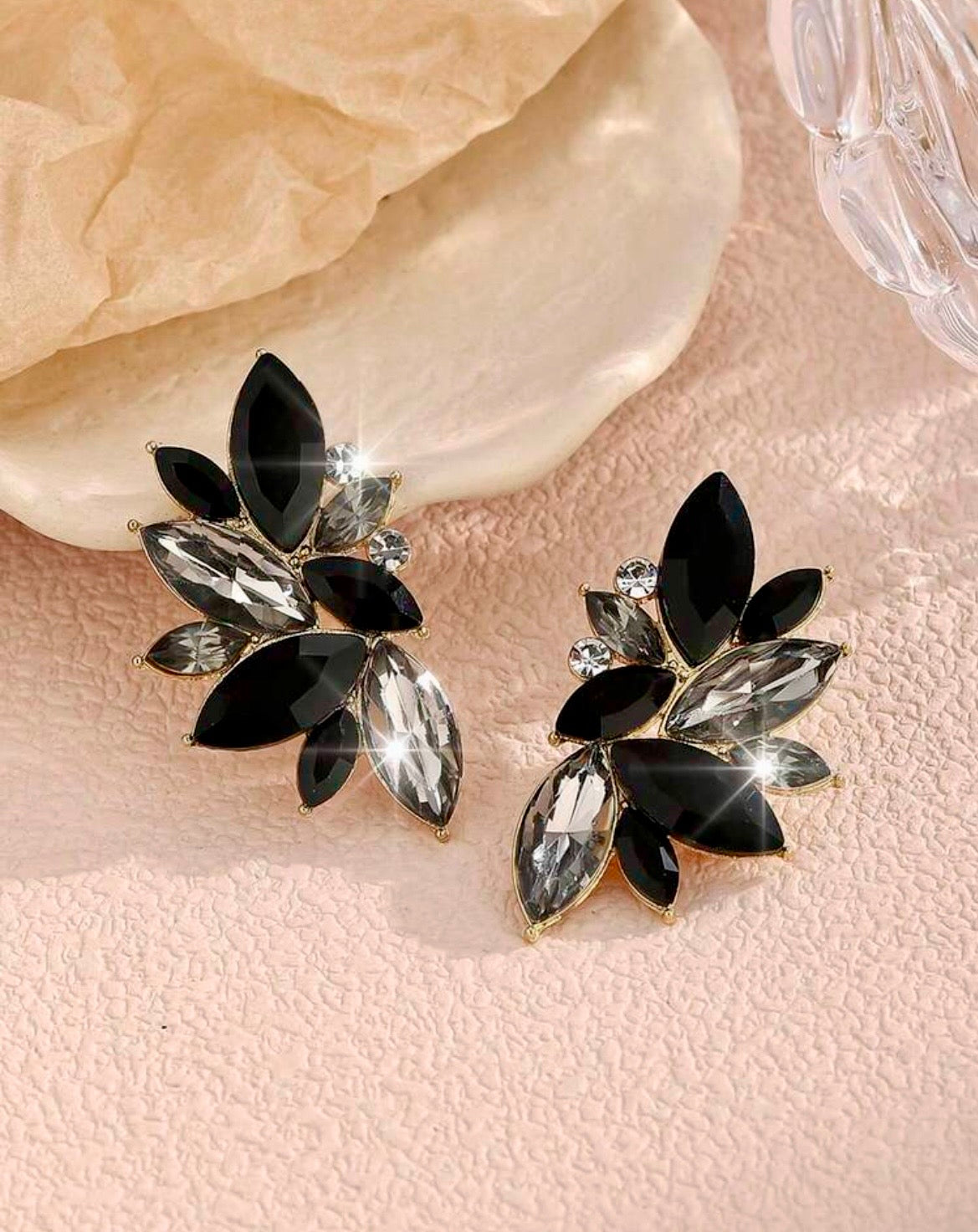Elegant black & silver rhinestone earrings