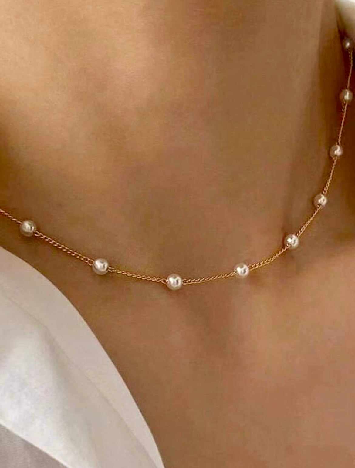 Gold plated beaded pearl necklace