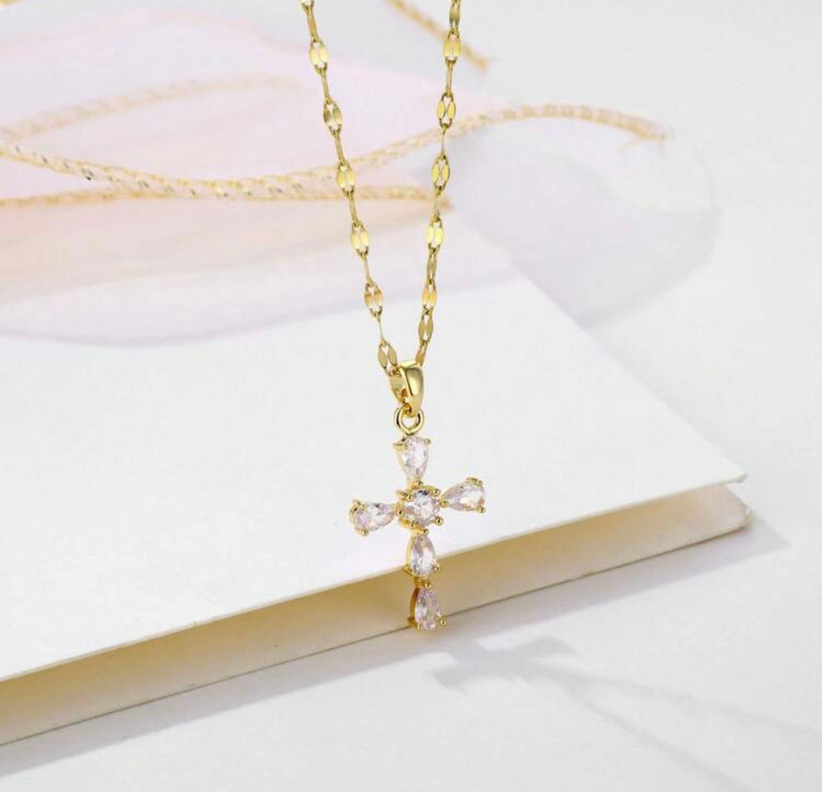Diamanté cross necklace