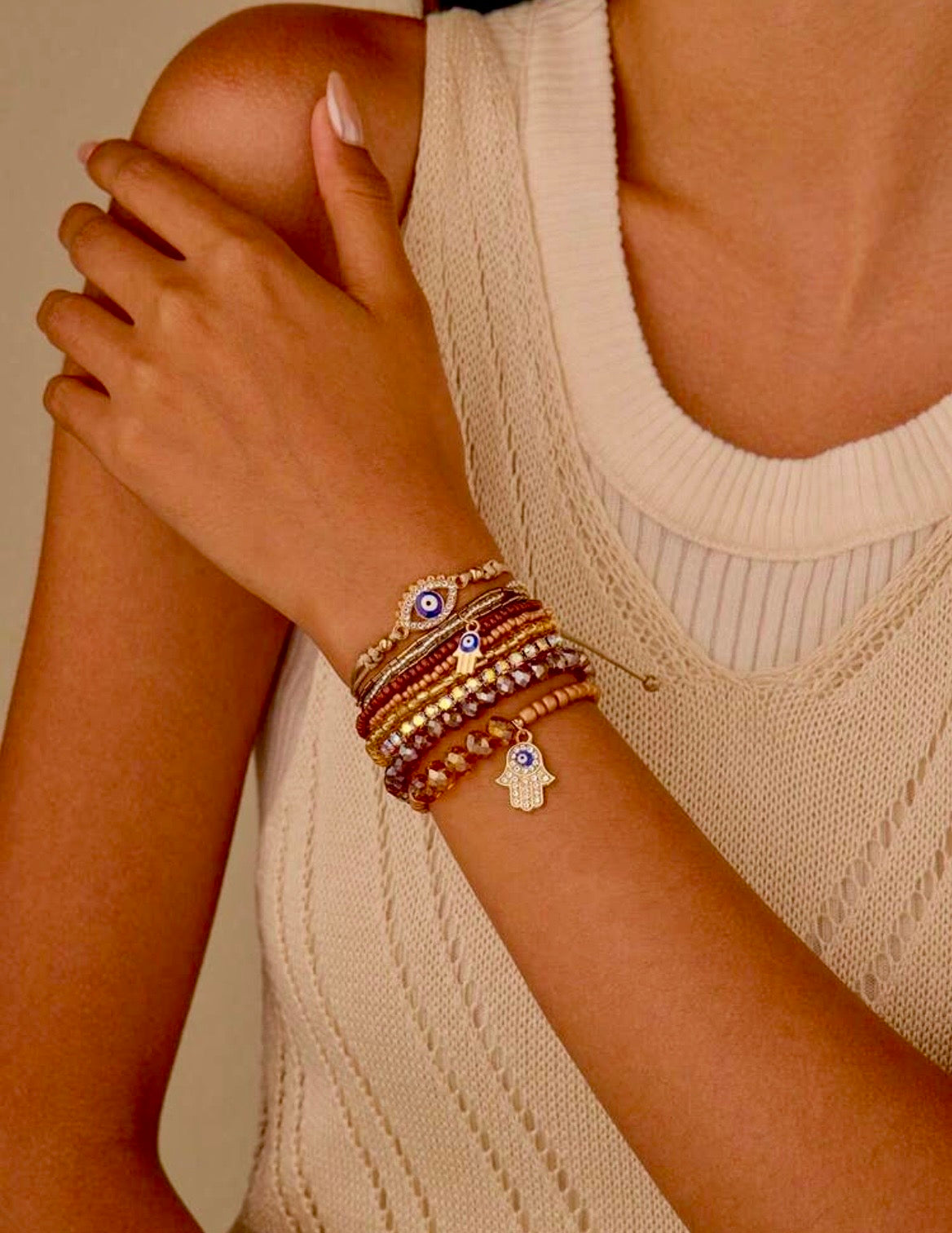 White evil eye bracelet set