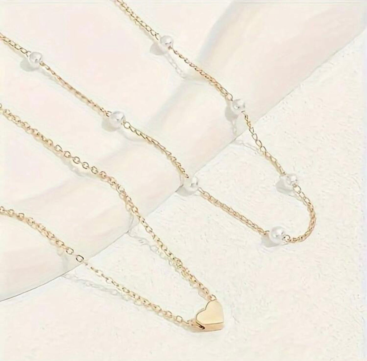 Pearl heart necklace & bracelet set