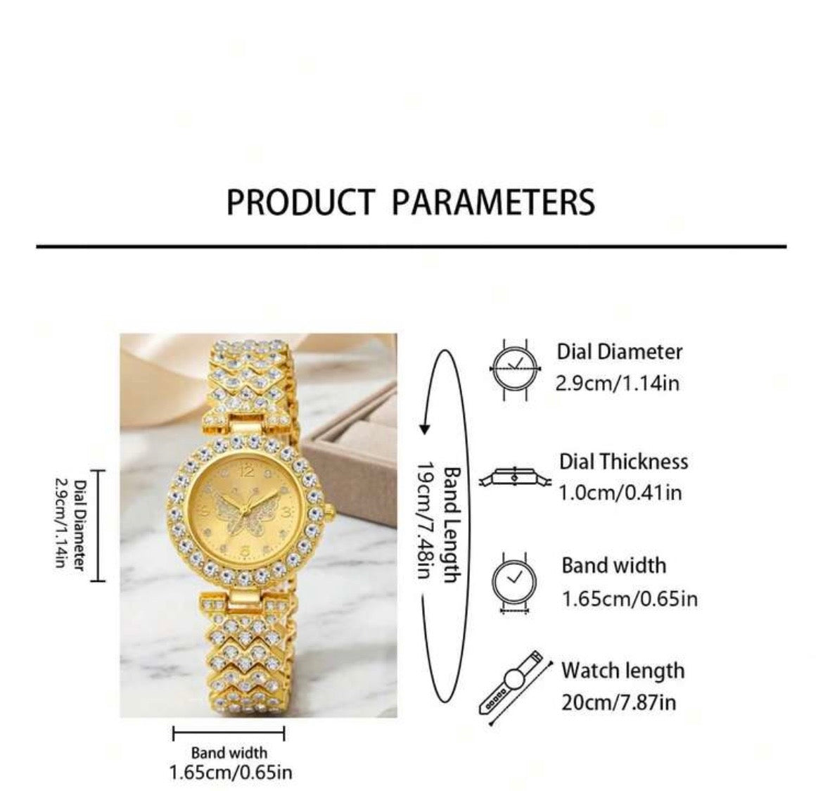 Diamanté butterfly watch & hand chain set