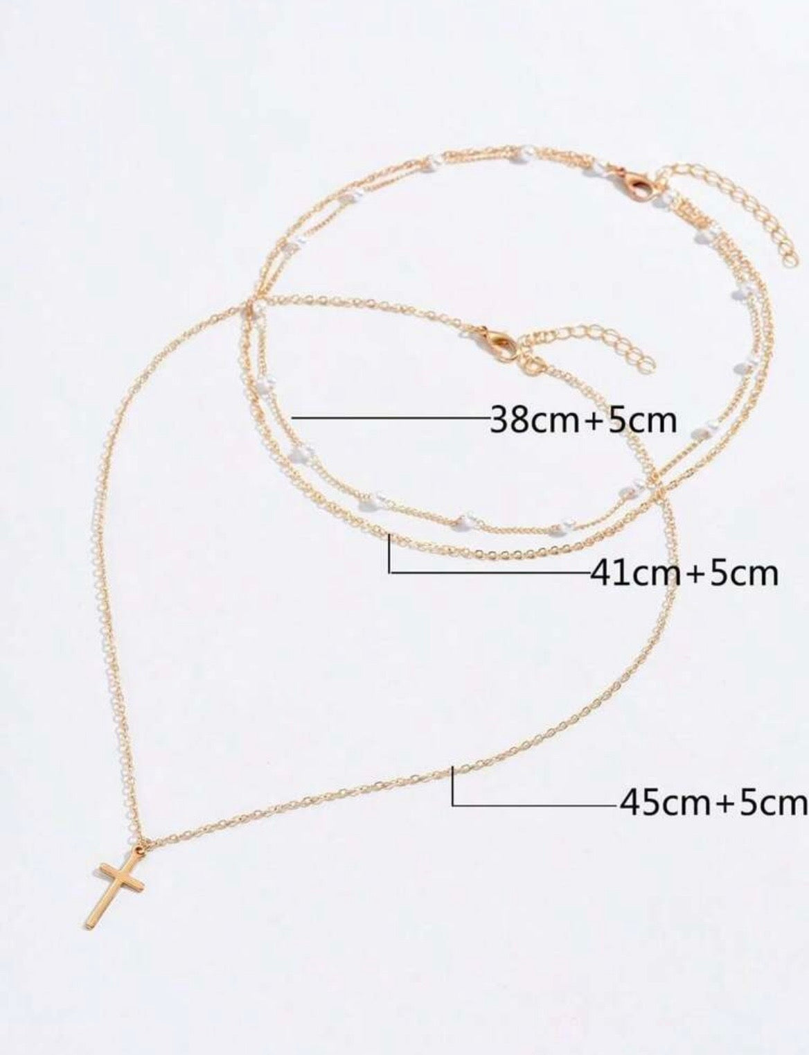 2pcs layered pearl cross necklace