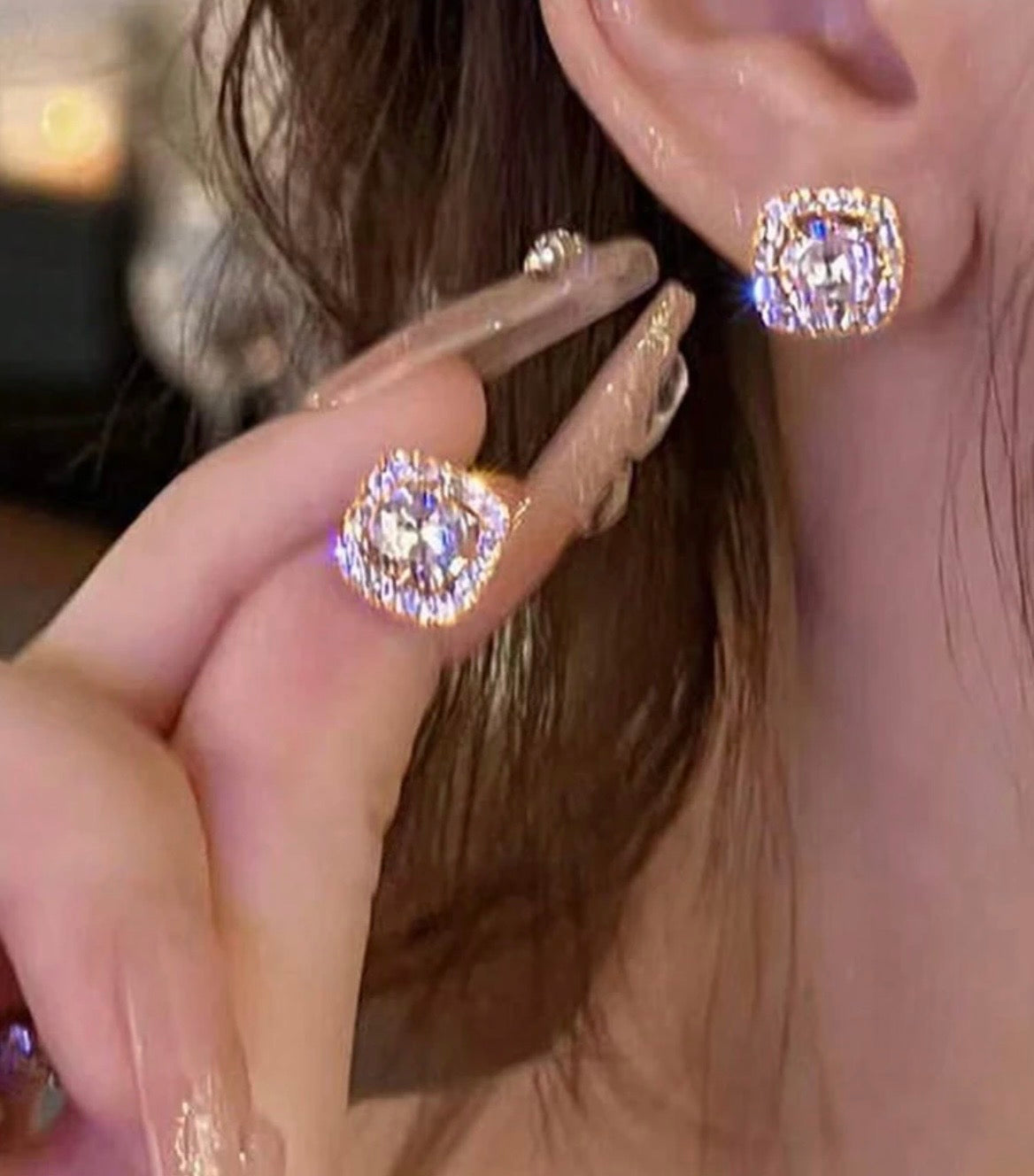 Square diamond stud earrings