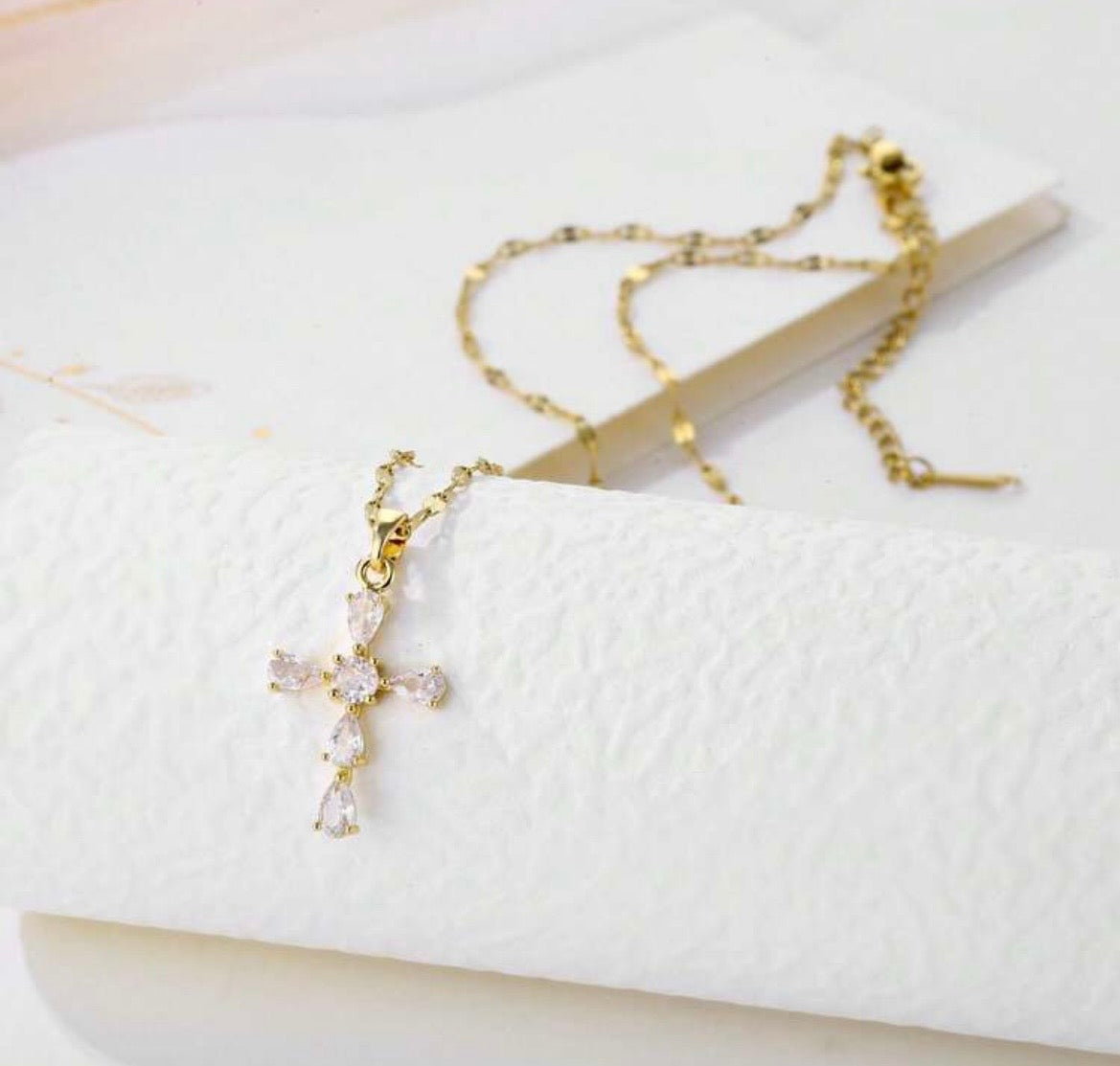 Diamanté cross necklace