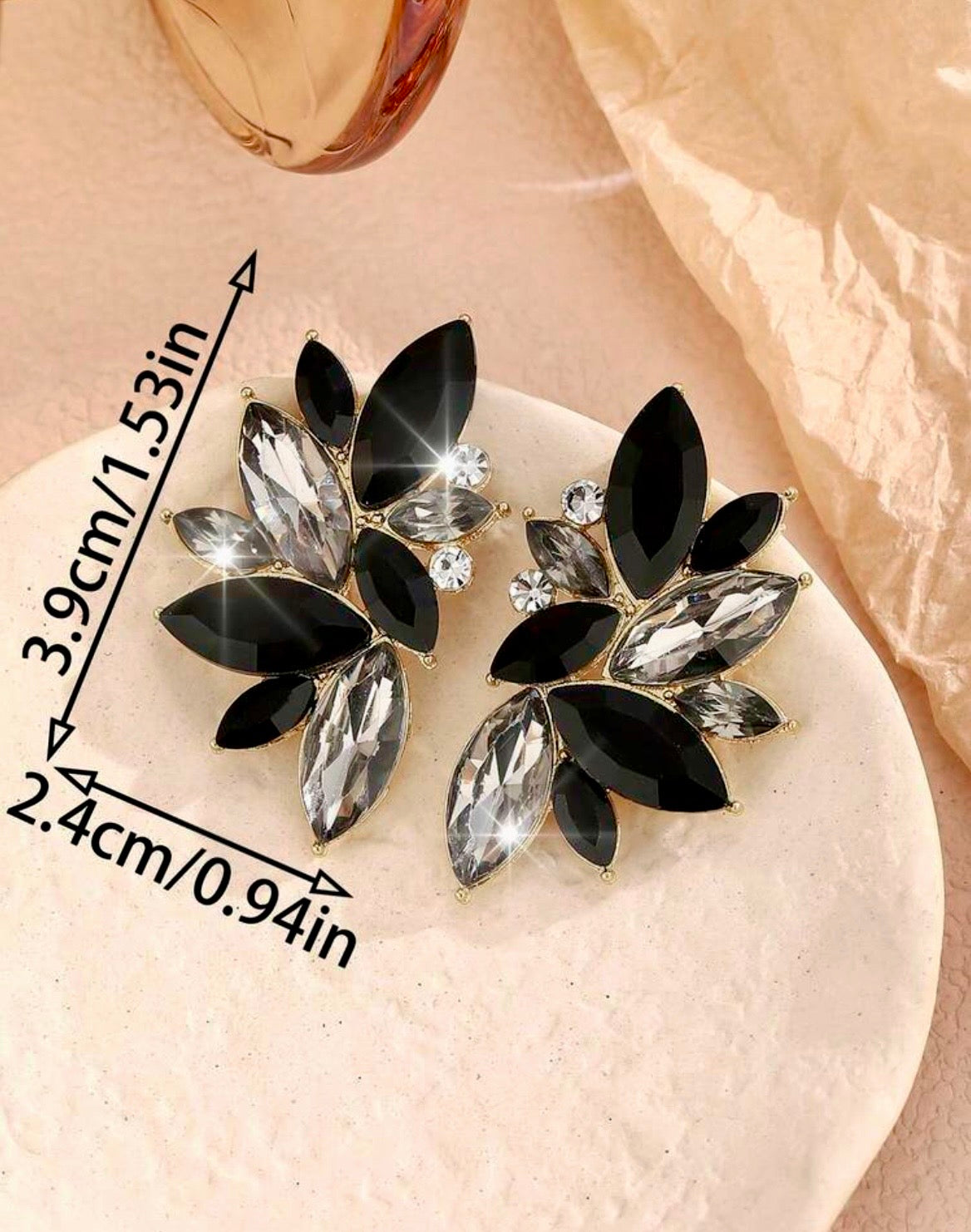 Elegant black & silver rhinestone earrings