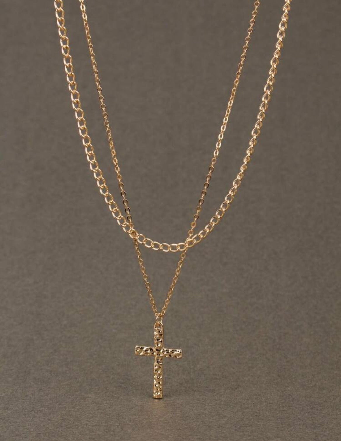 Double chain cross necklace