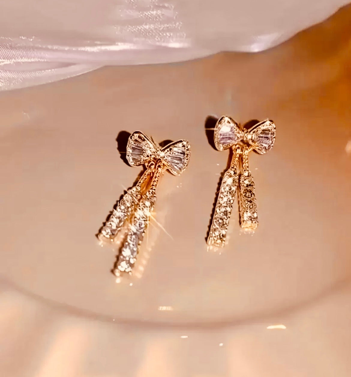 Bow crystal drop earrings