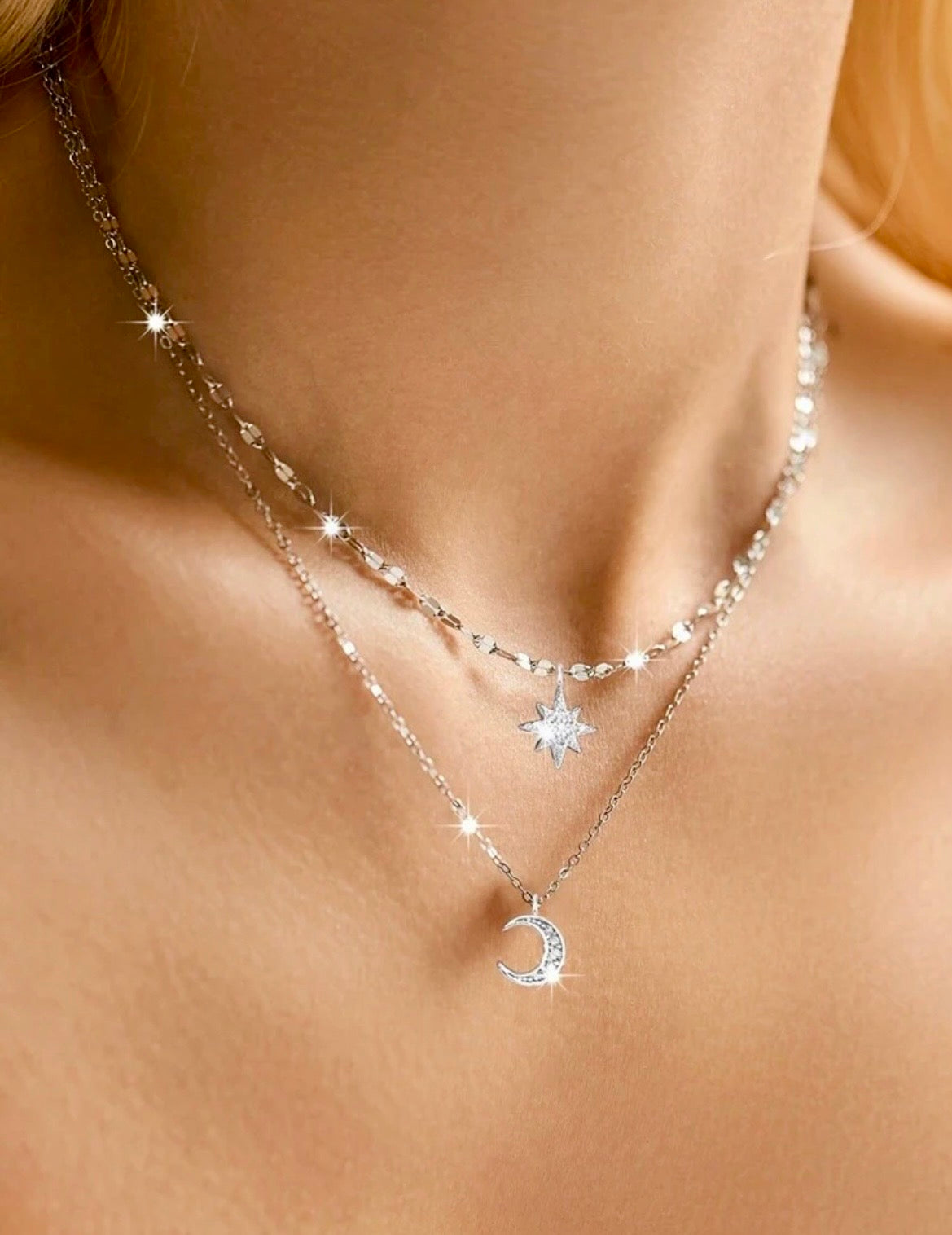 Star & moon double layer necklace