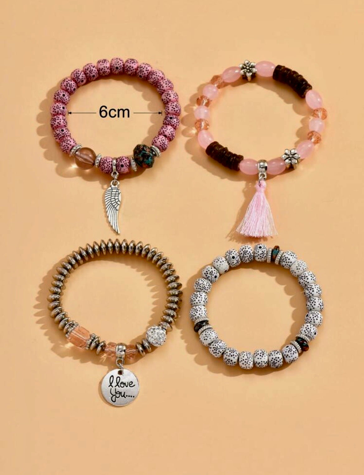 'I love you' tassel charm bracelet set