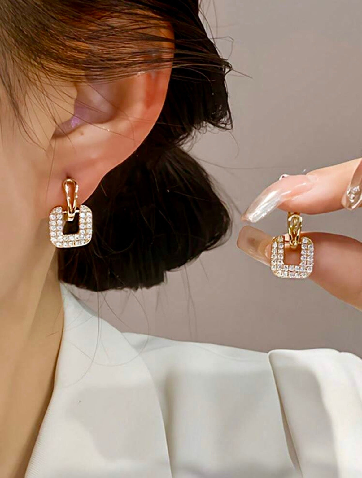 Rhinestone square earrings