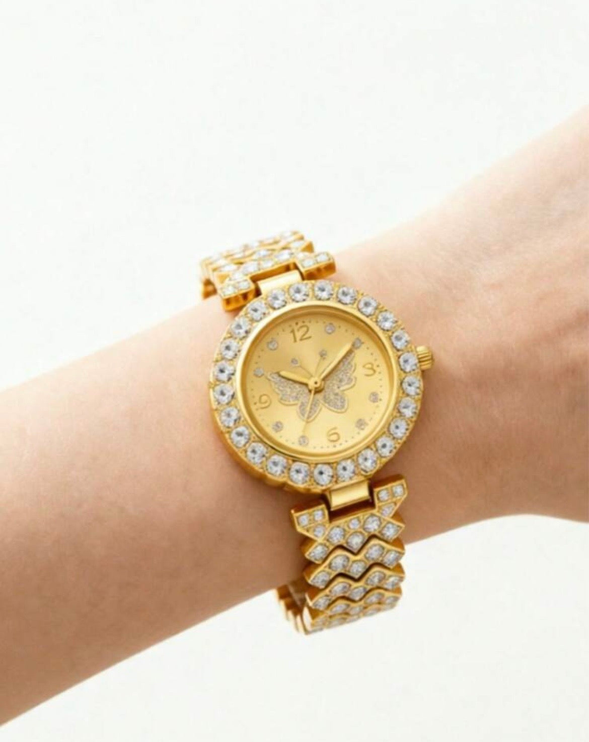 Diamanté butterfly watch & hand chain set