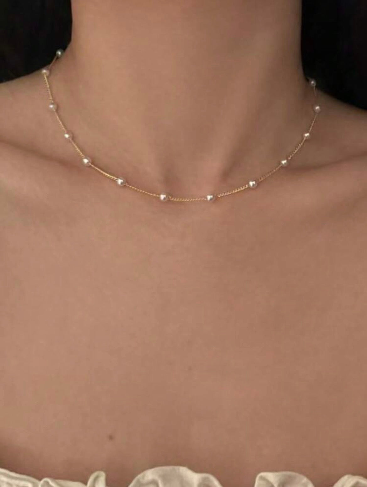 Gold plated beaded pearl necklace