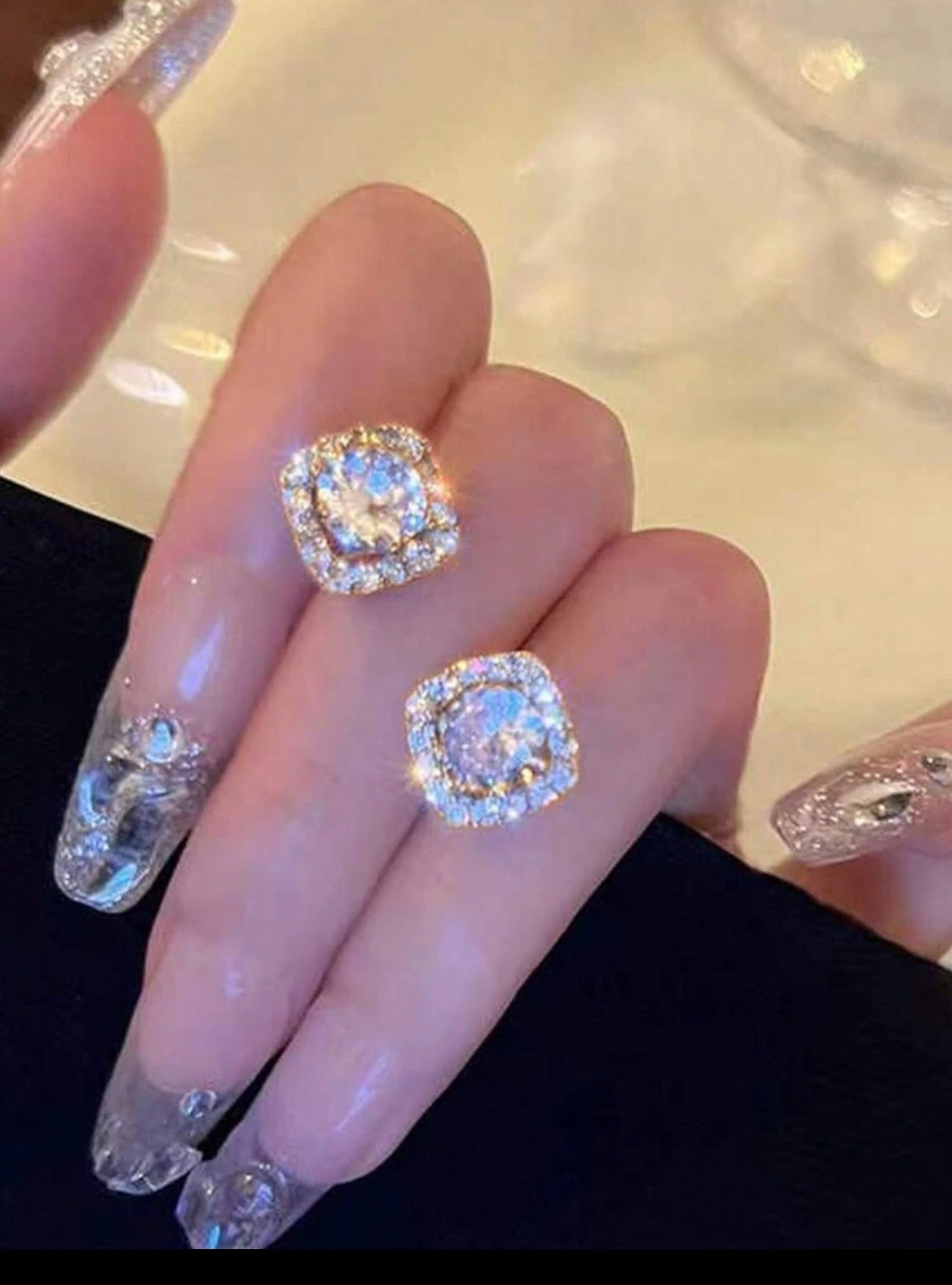 Square diamond stud earrings