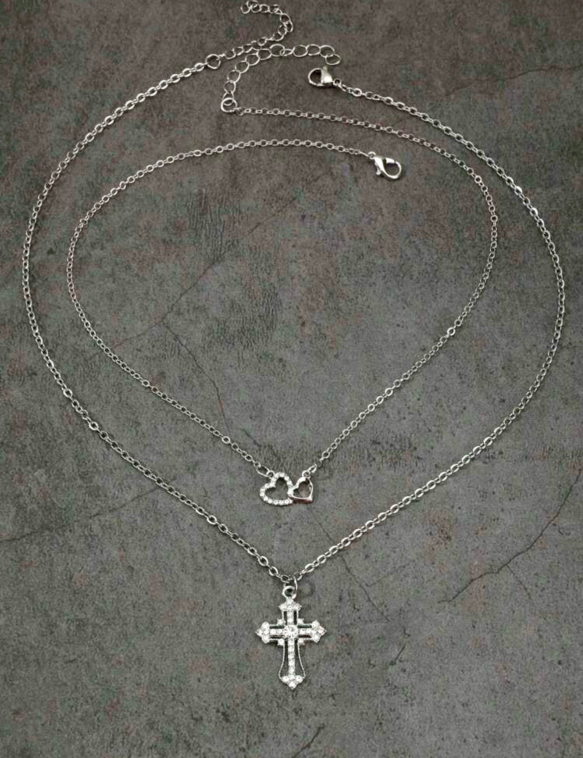 2pcs cross & heart necklace
