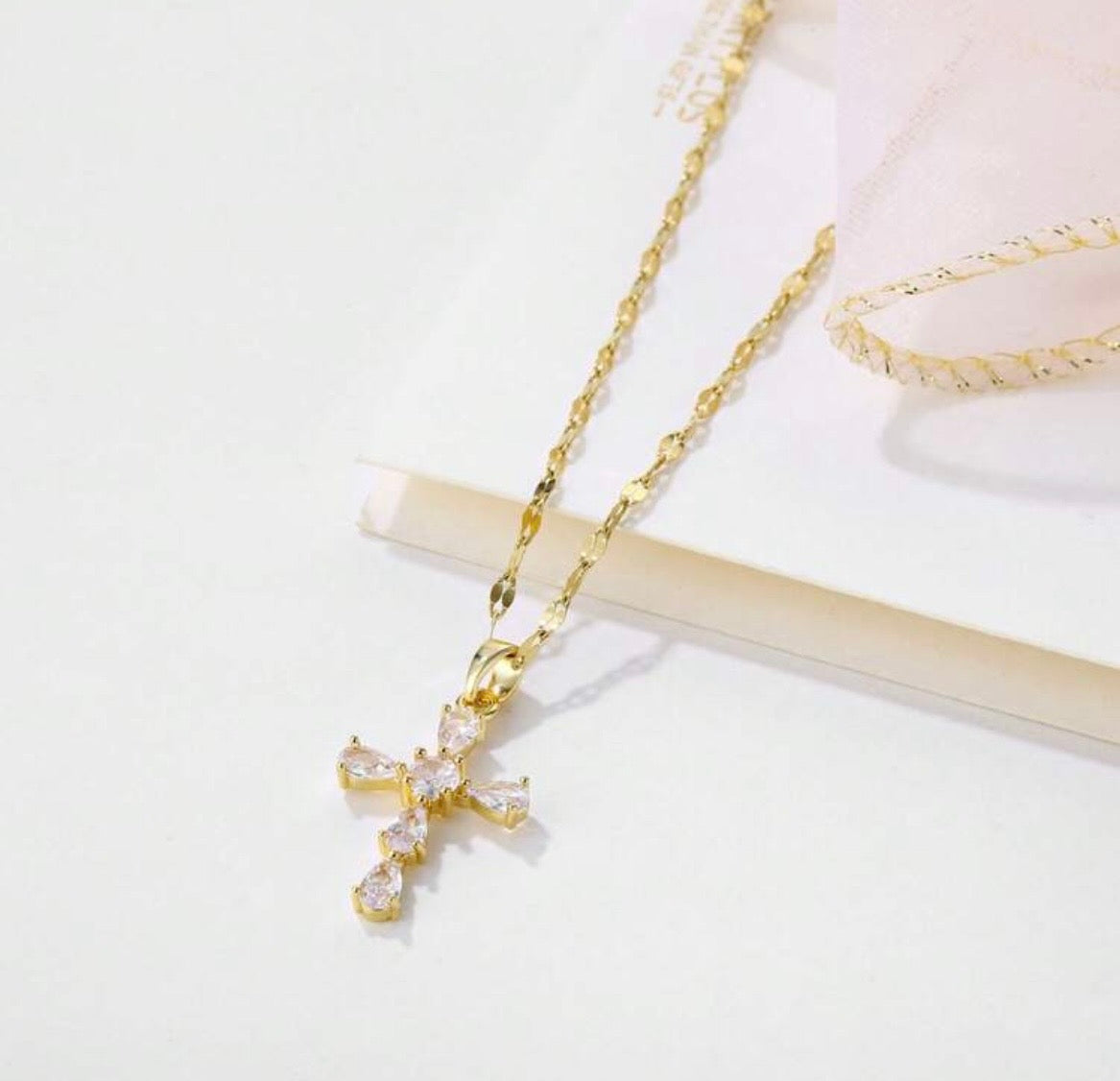 Diamanté cross necklace