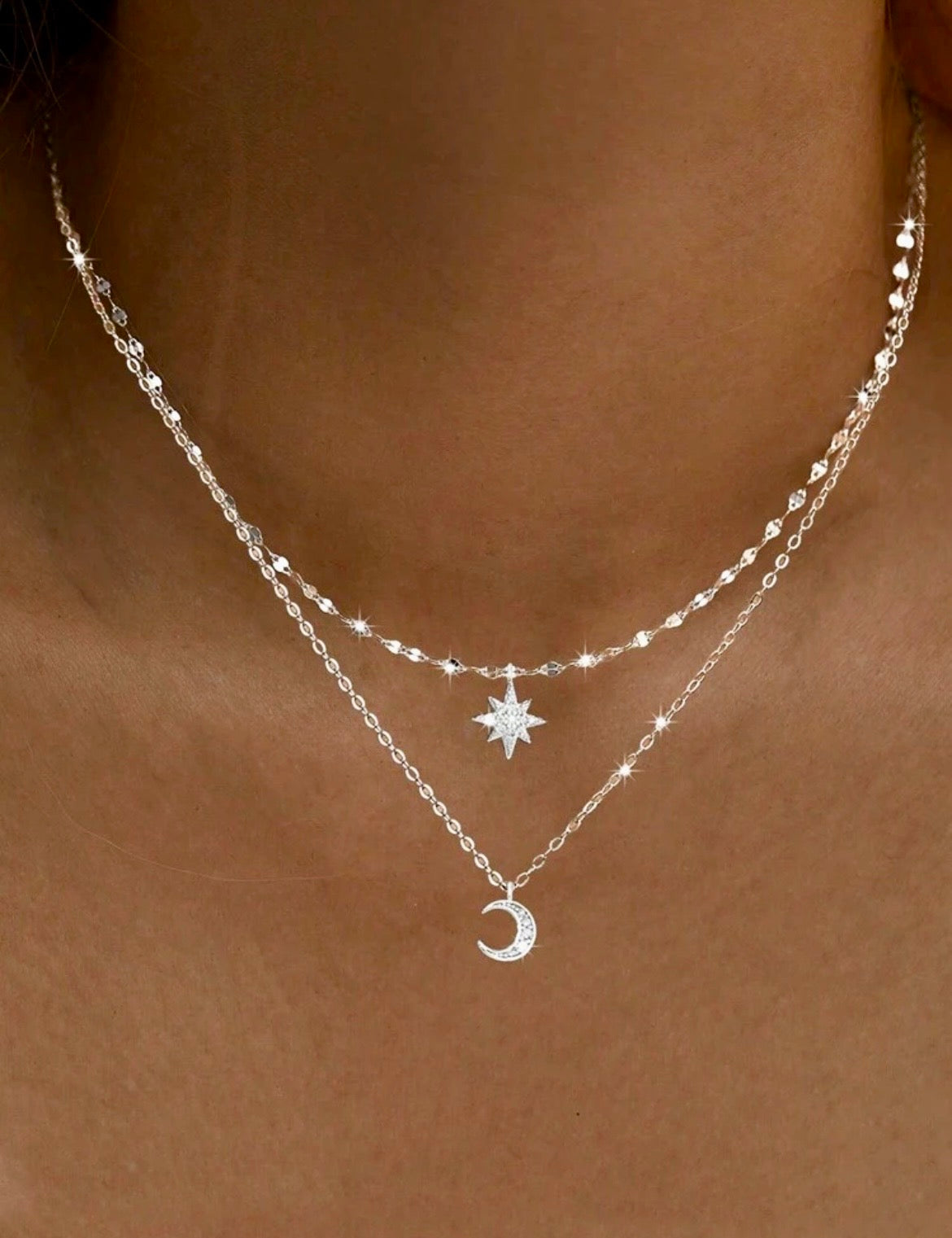 Star & moon double layer necklace