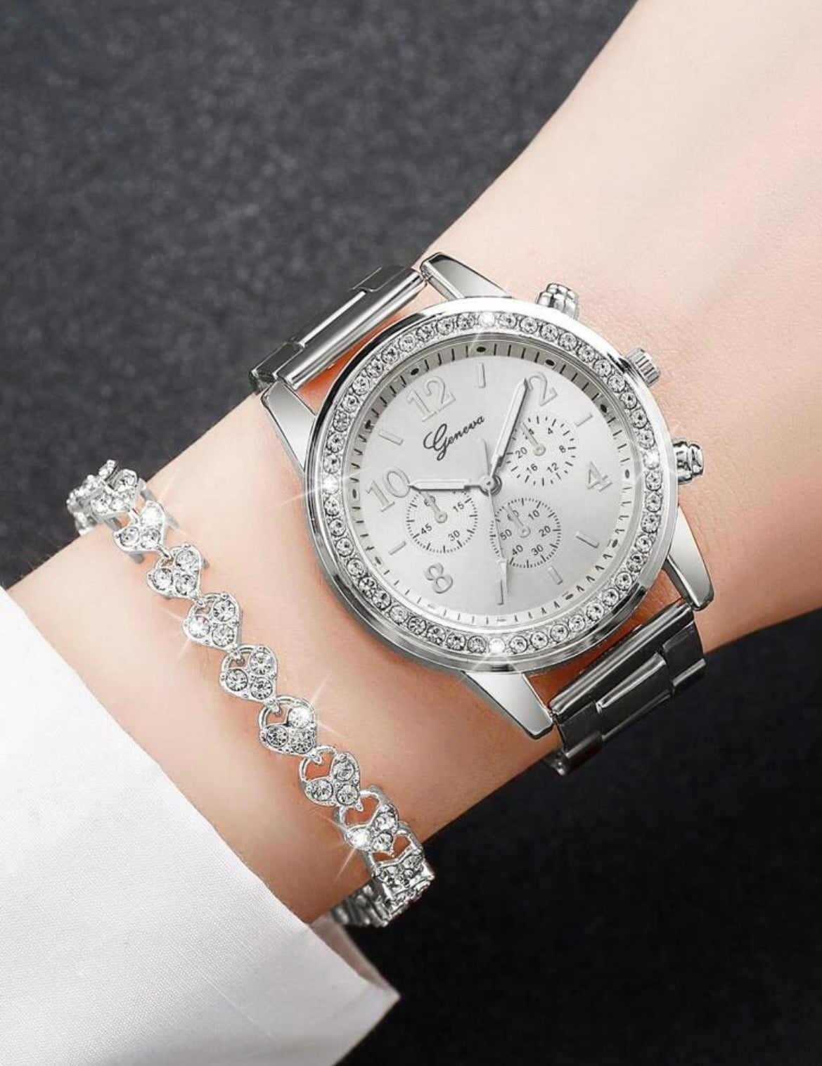 Watch & diamond bracelet set