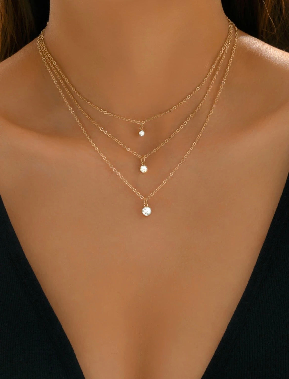 Multi-layer rhinestone pendant necklace
