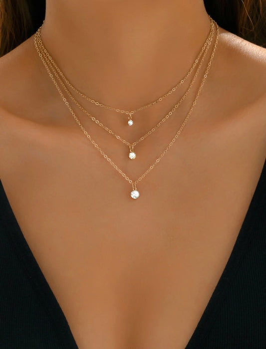 Multi-layer rhinestone pendant necklace