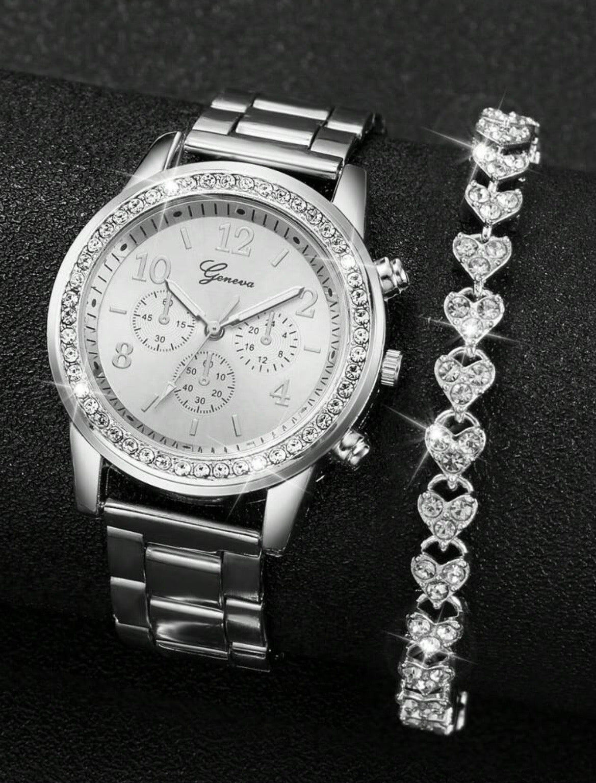 Watch & diamond bracelet set