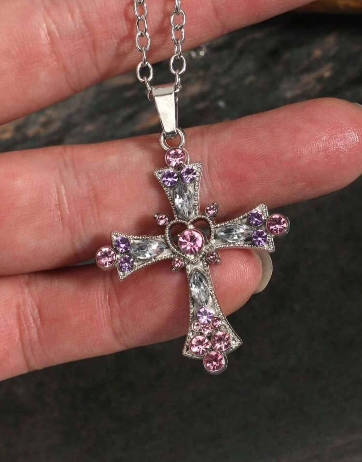 Elegant rhinestone cross necklace