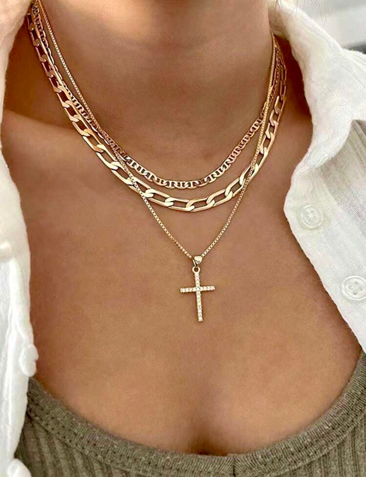 Layered cross necklace