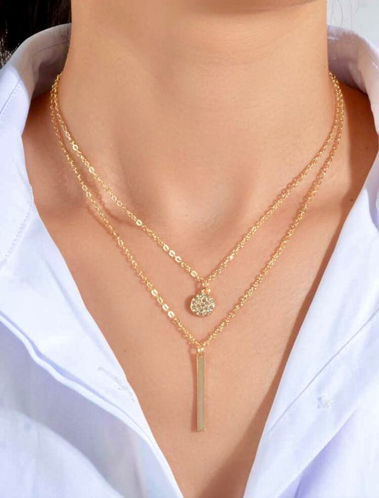 Double layer round & drop pendant necklace