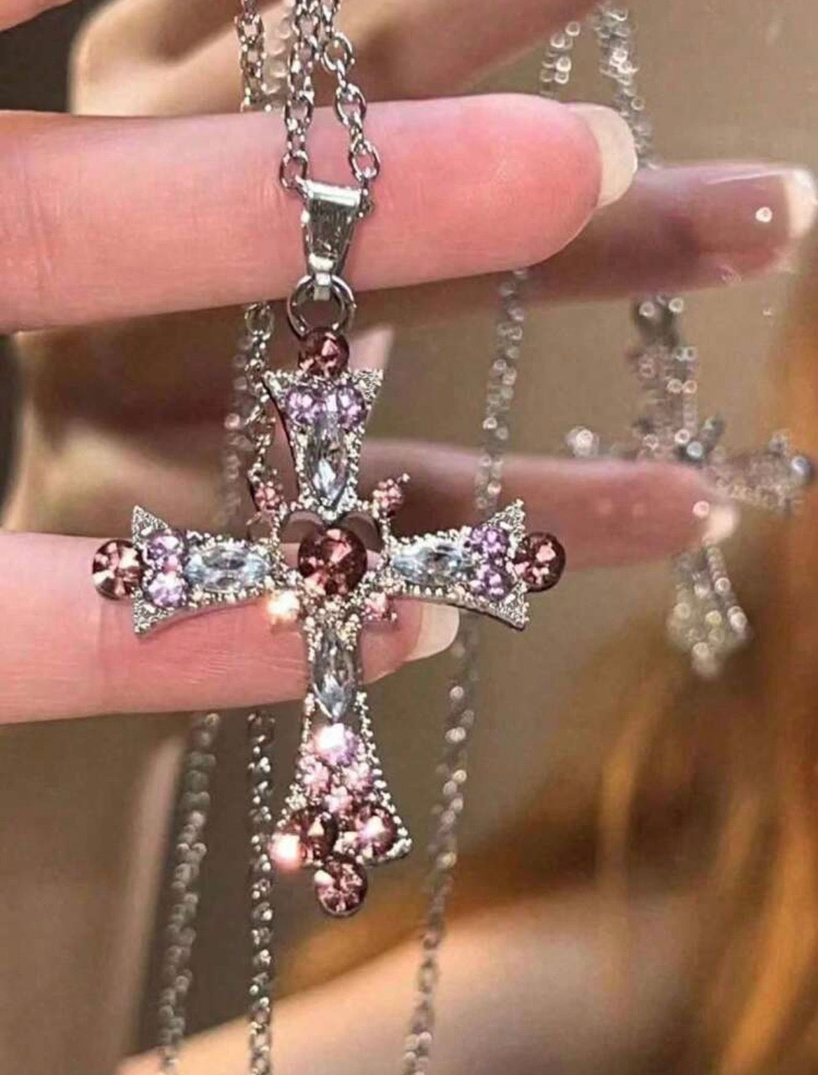 Elegant rhinestone cross necklace