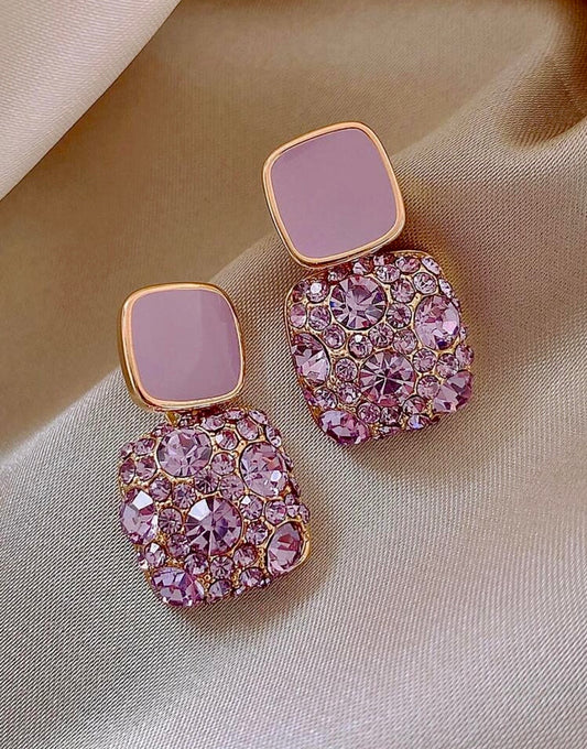 Purple vintage rhinestone earrings