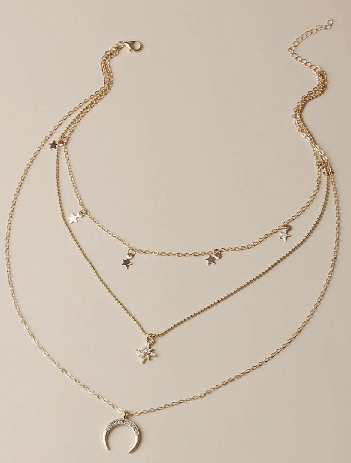 Moon & star charm layered necklace
