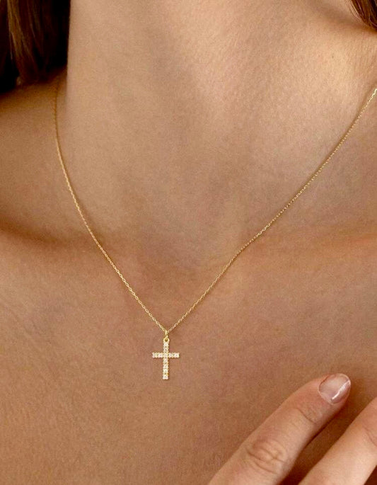 Rhinestone cross pendant necklace