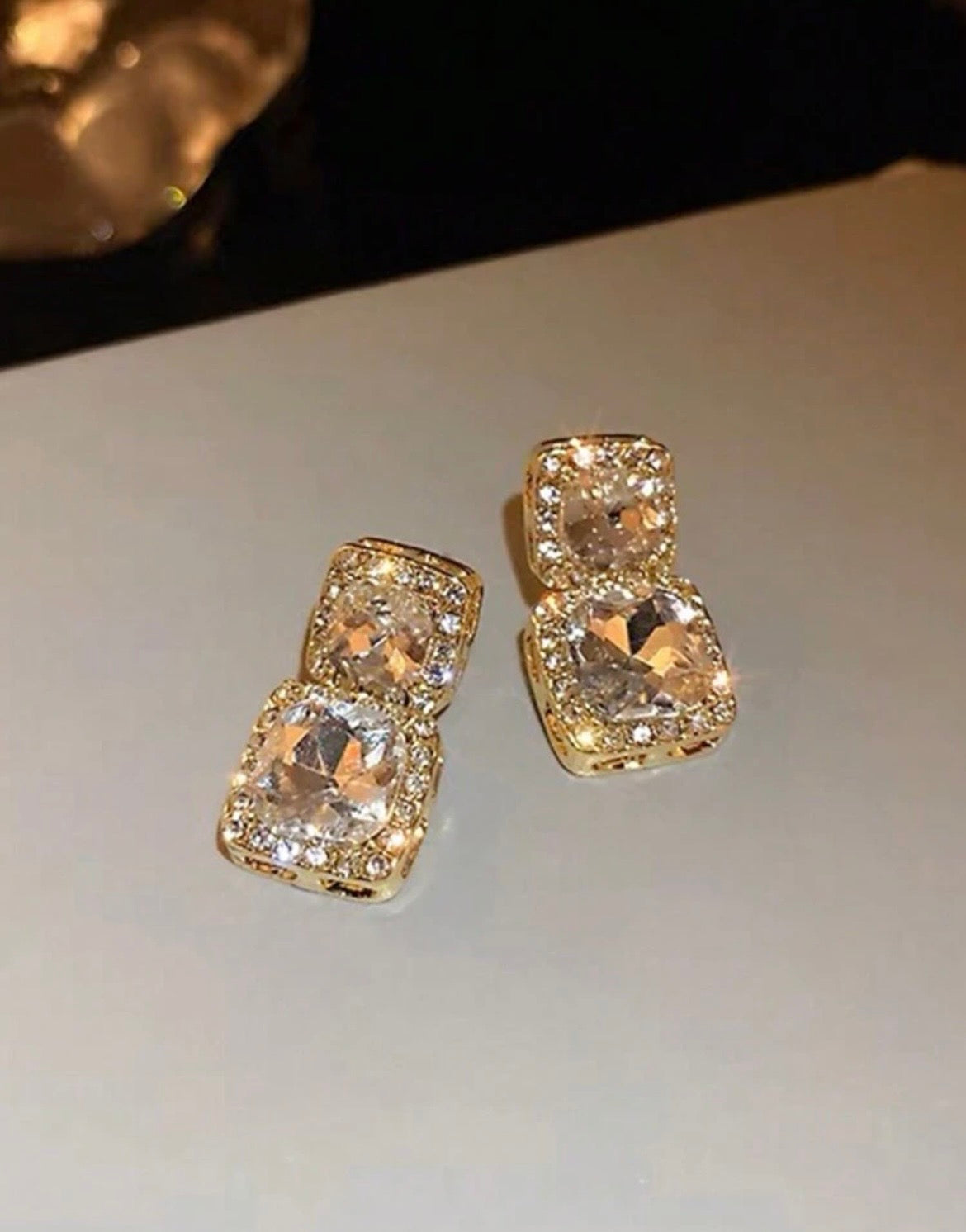 Square glass drop earrings