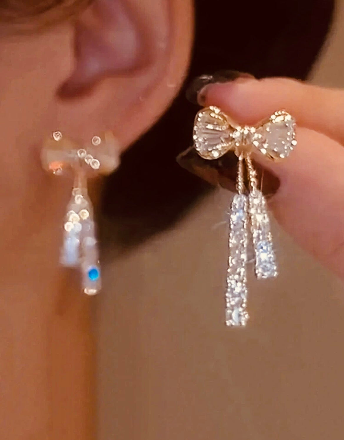 Bow crystal drop earrings