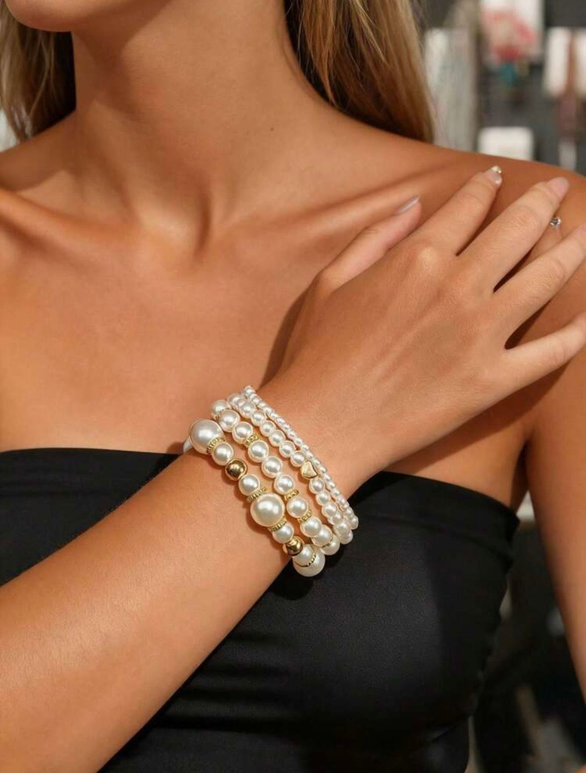 Vintage pearl beaded bracelet set