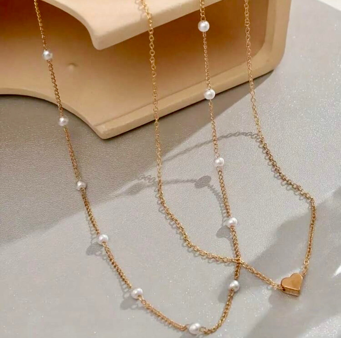 Pearl heart necklace & bracelet set