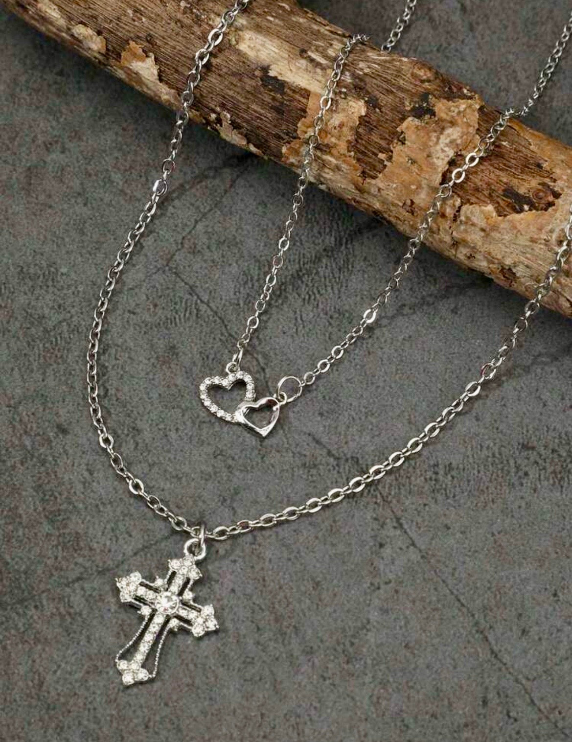 2pcs cross & heart necklace