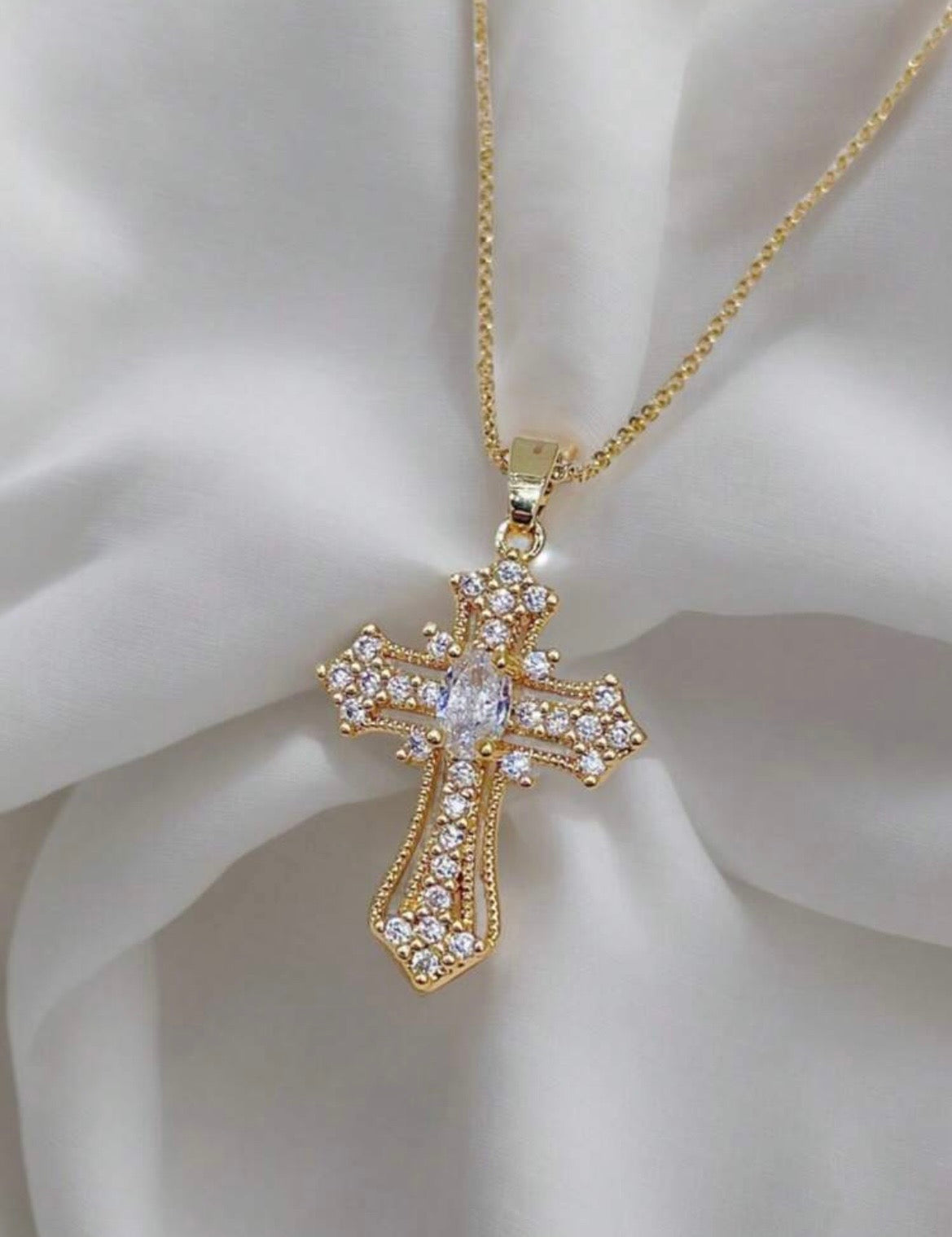 White diamond cross necklace