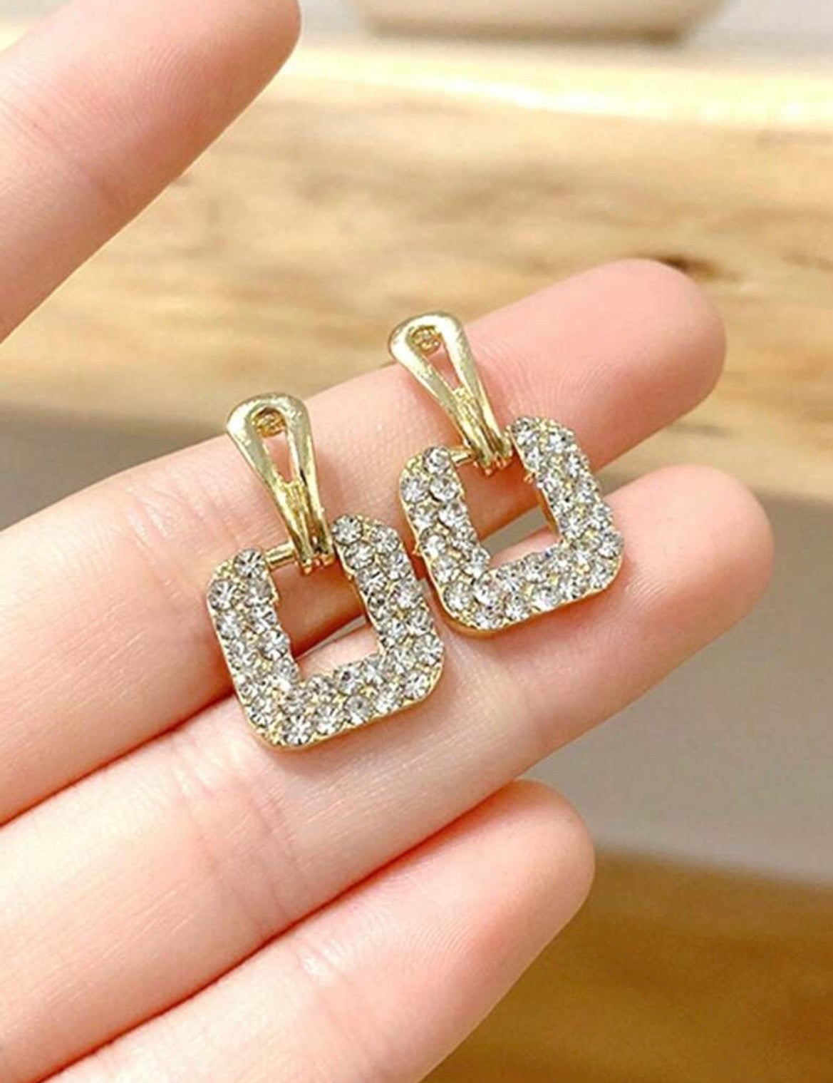 Rhinestone square earrings