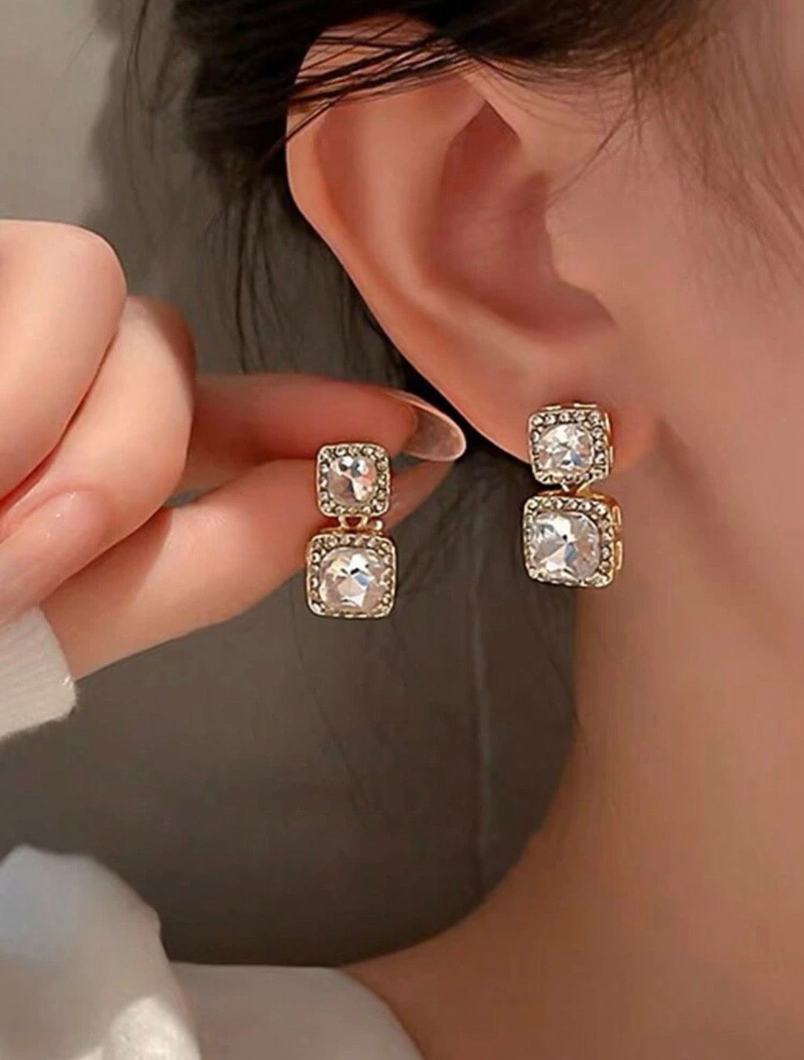 Square glass drop earrings