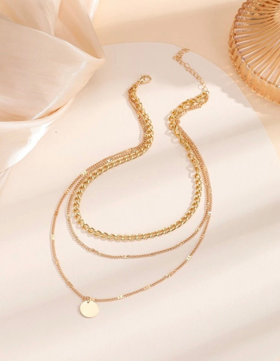 Disc charm layered necklace