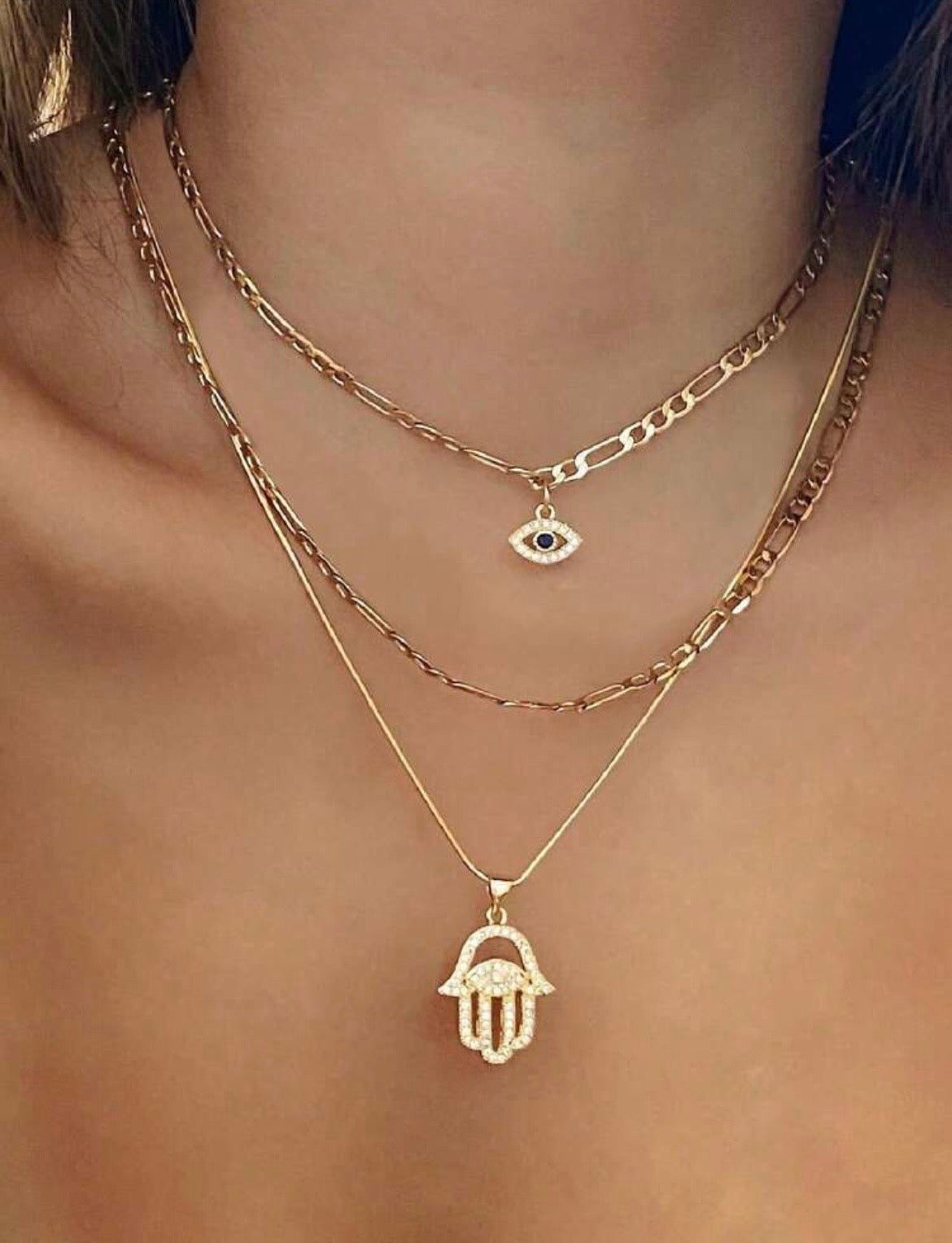 Evil eye multi-layer necklace set