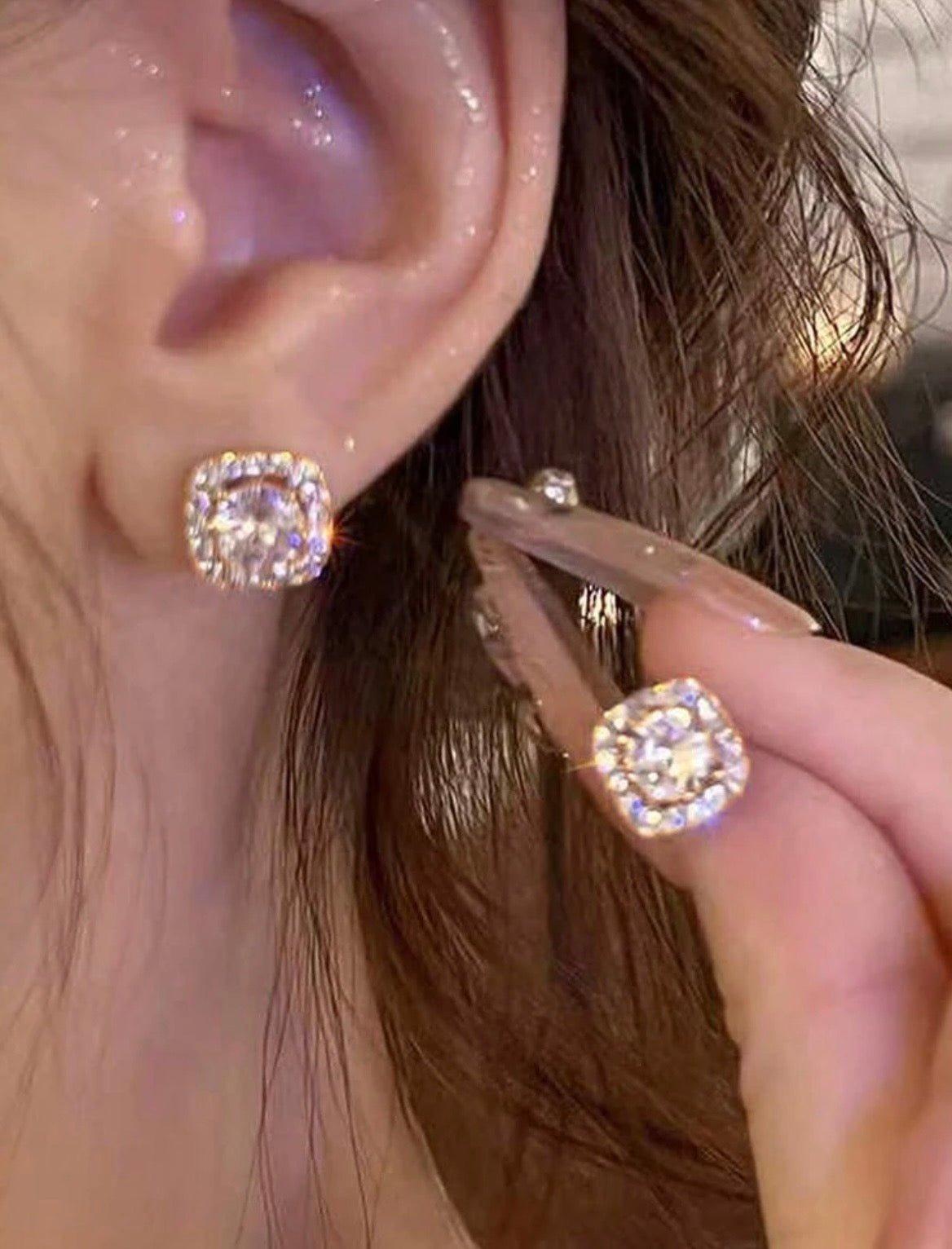Square diamond stud earrings