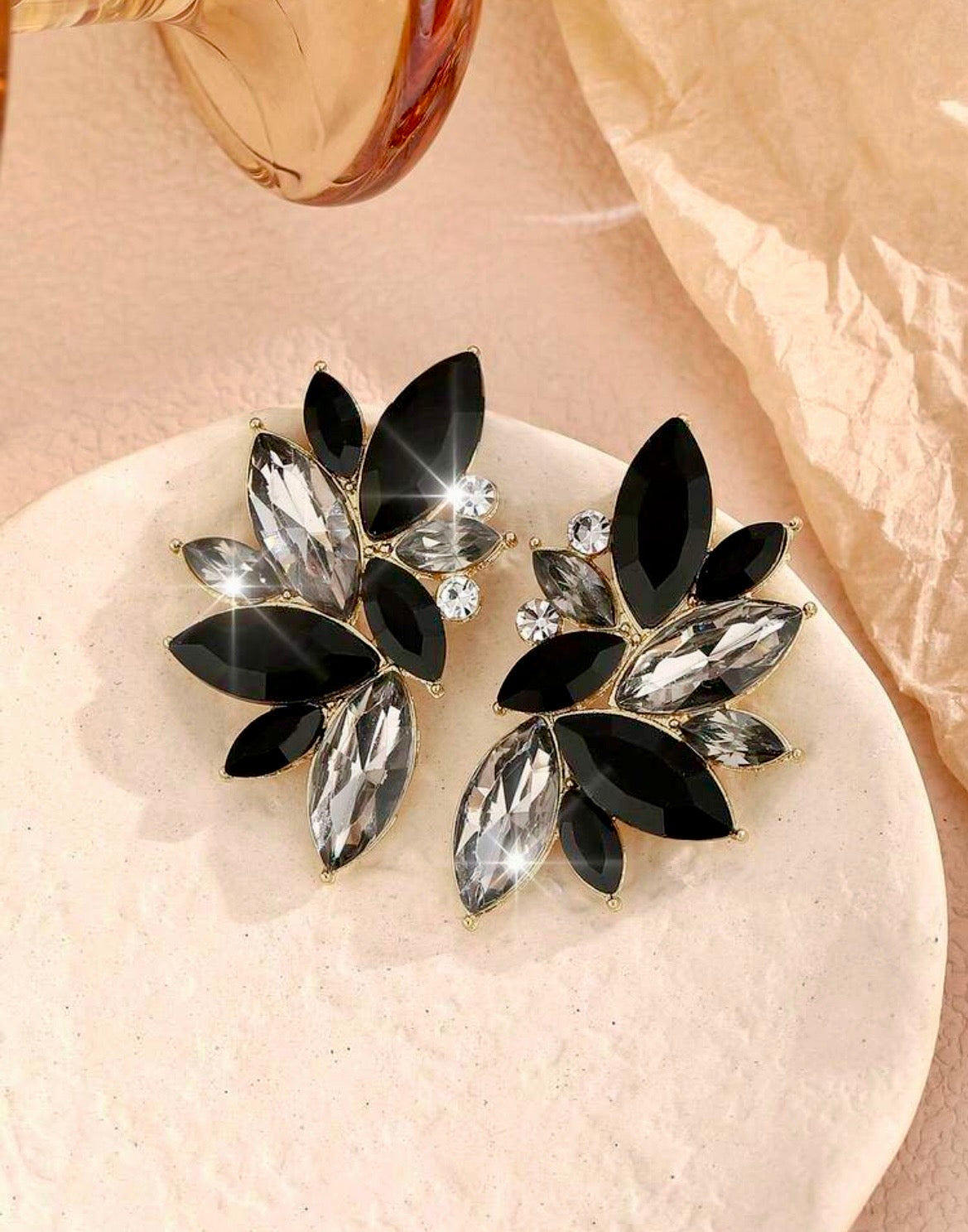 Elegant black & silver rhinestone earrings