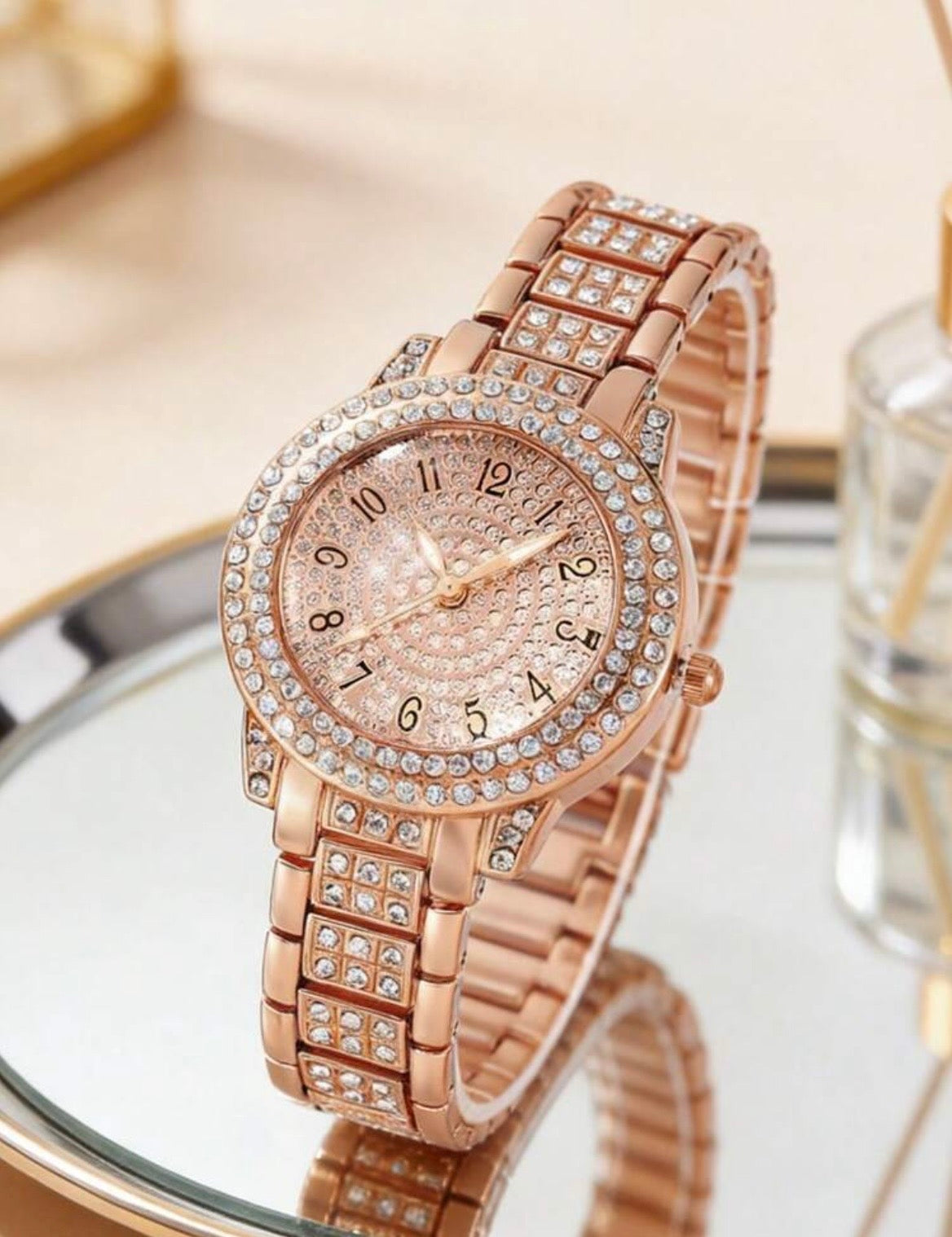 Rose gold diamond studded watch set
