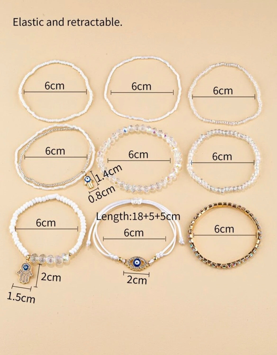 White evil eye bracelet set