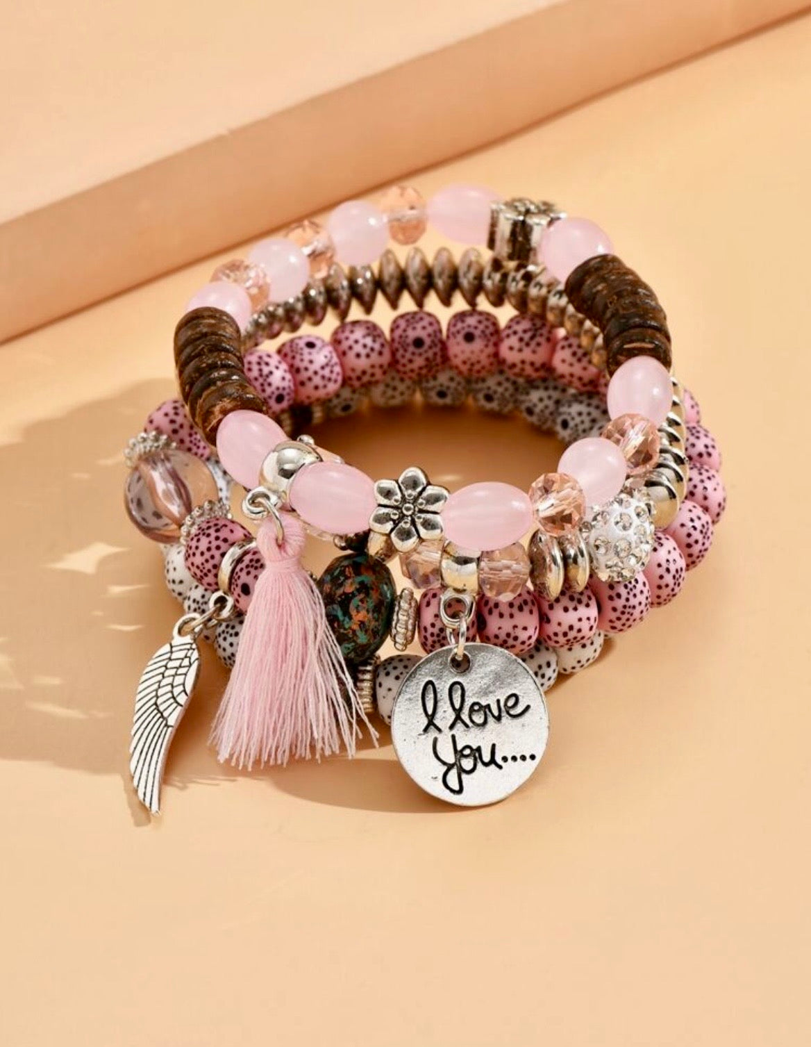 'I love you' tassel charm bracelet set