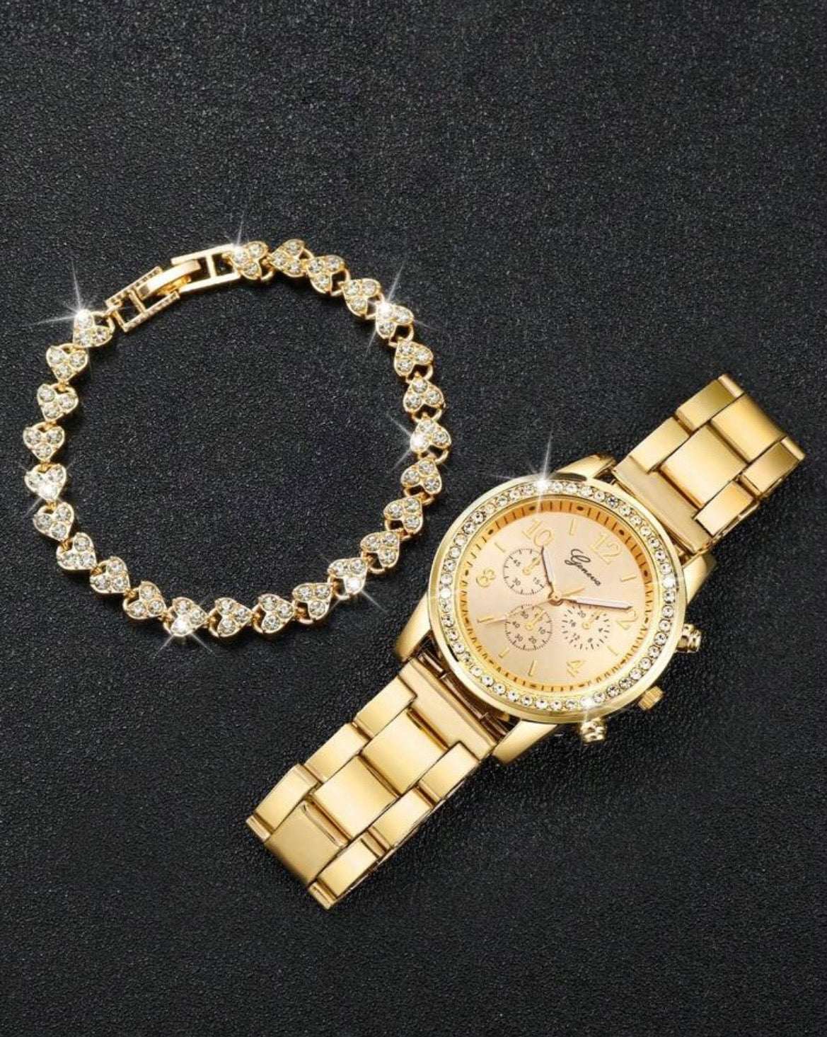 Watch & diamond bracelet set