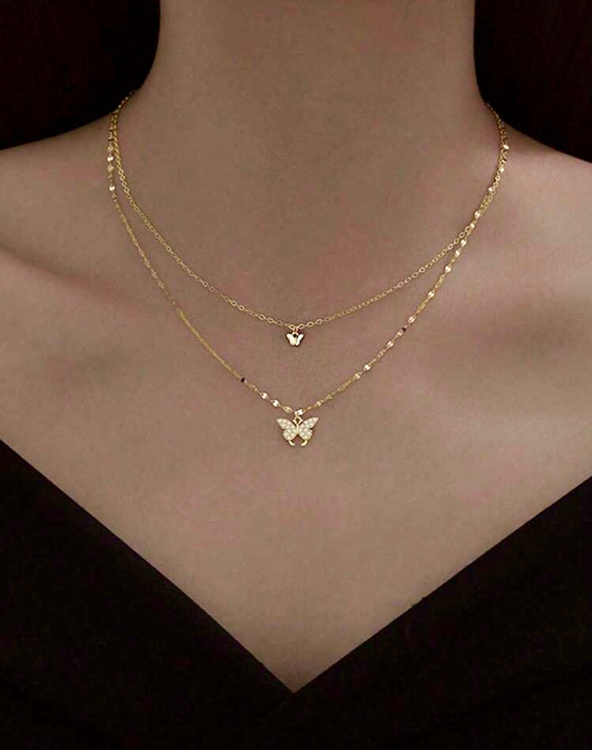 Double layer butterfly necklace