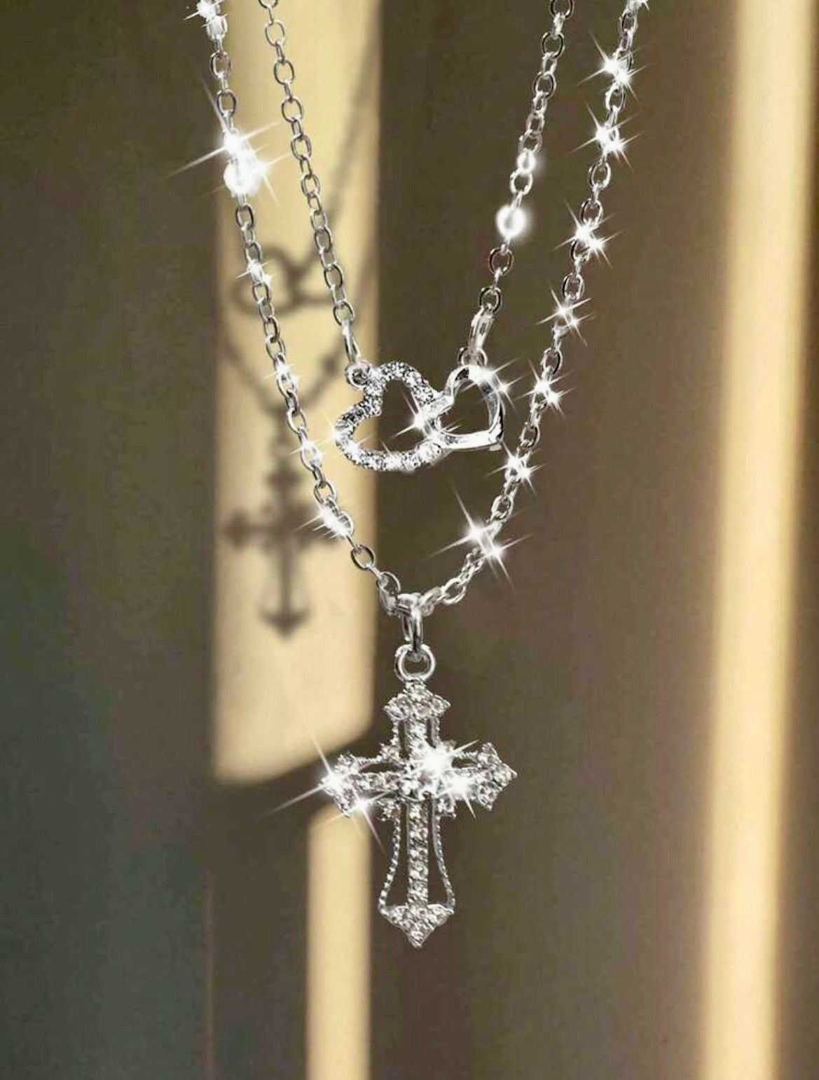 2pcs cross & heart necklace